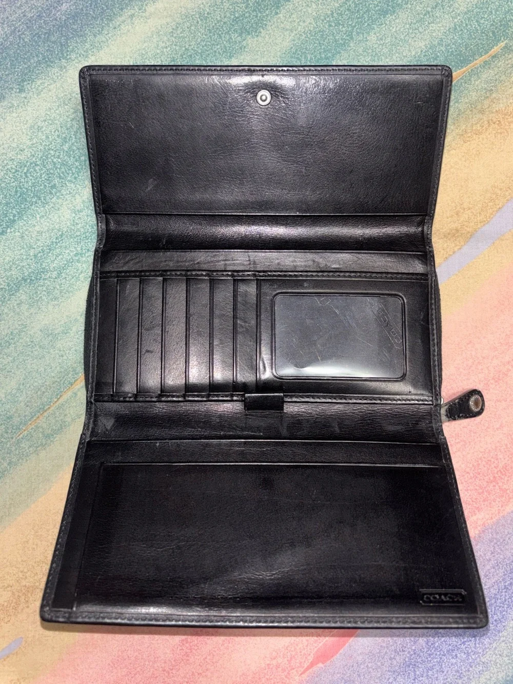 Coach vintage black leather checkbook wallet legacy 3trifold wallet